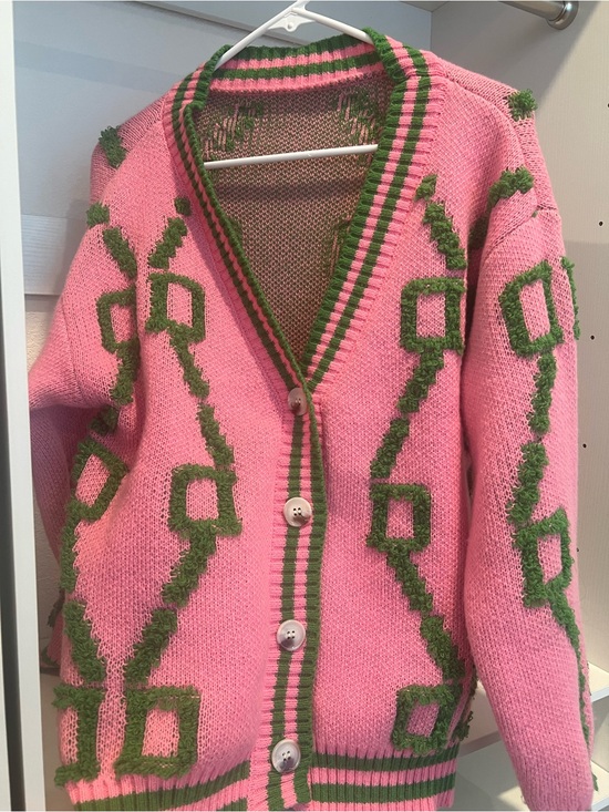 Sweaters - Pink & Green Knit Cardigan Sweater - Women